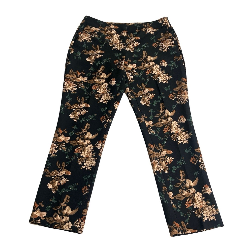 Cynthia Rowley Floral Print Trouser Pants Womens 8 Black Stretch Straight Leg